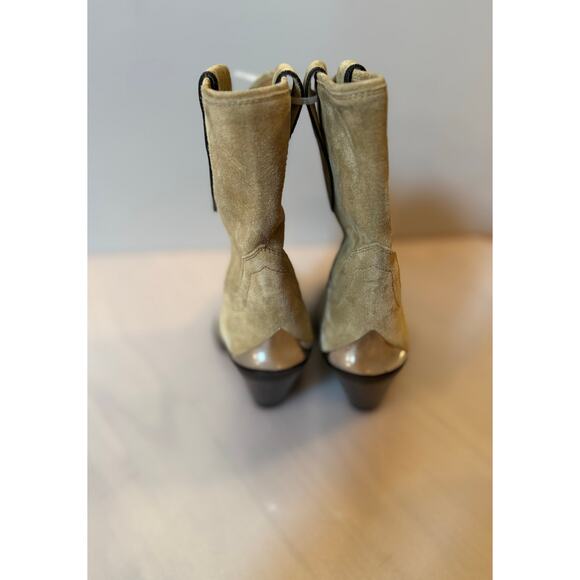 Isabel Marant Suede Cowboy Boots Tan Size 6 Silver Ti - Picture 6 of 9
